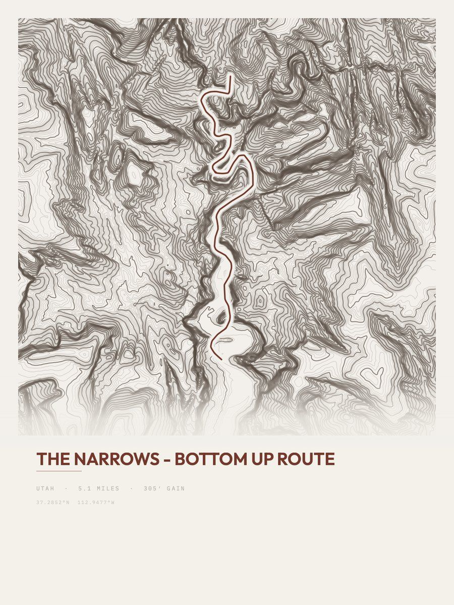 The Narrows - Bottom Up Route — Topographic print